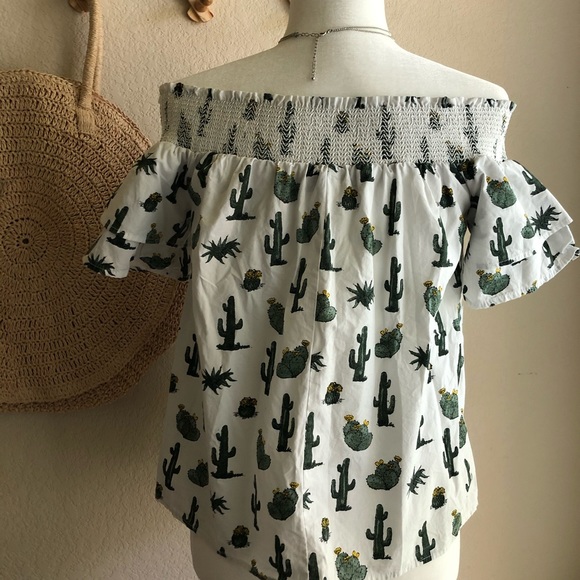 Blue Rain Cactus Off the Shoulder Top - Picture 6 of 7